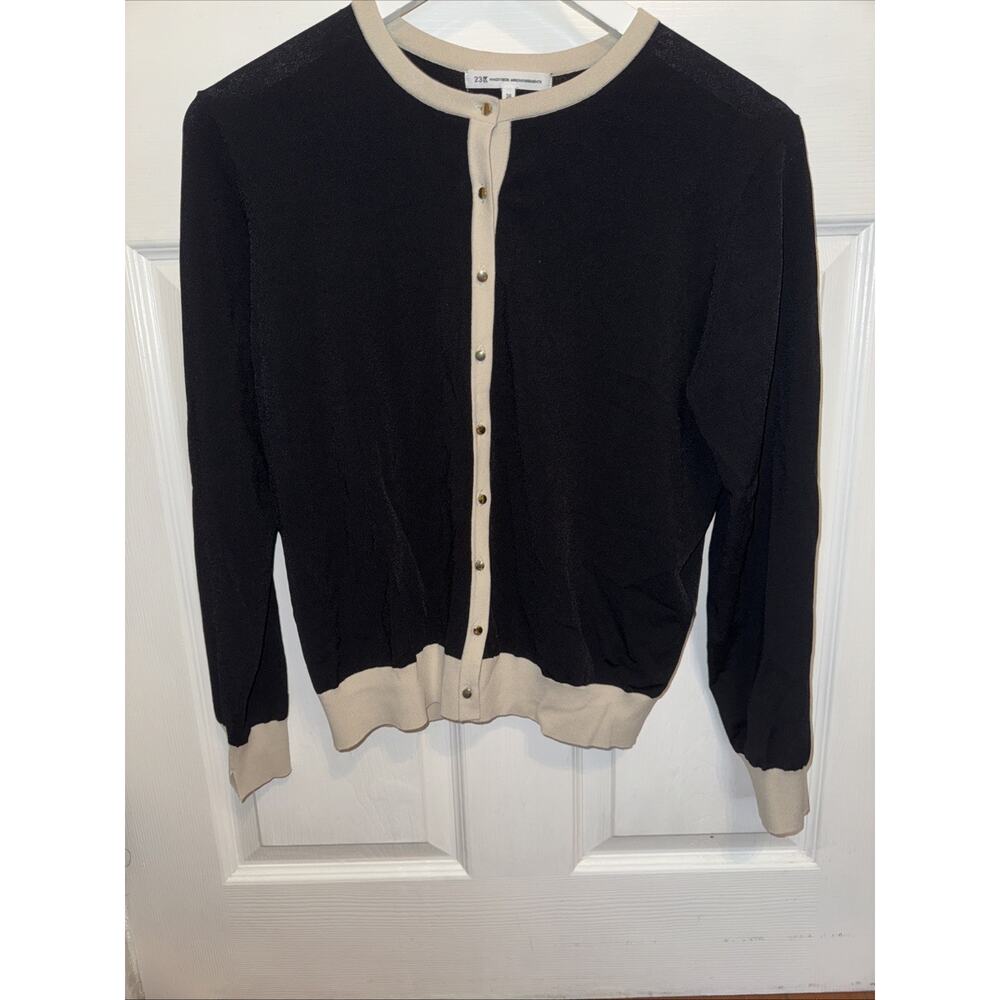 23 Vingt Trois Arrondissements Button Up Cardigan Black Cream Sz 38 US Sz 6‎